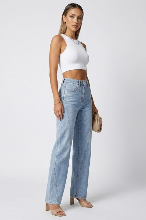 Brielle | Women’s High Waist Straight Leg Jeans – High Rise Denim Pants with Pockets