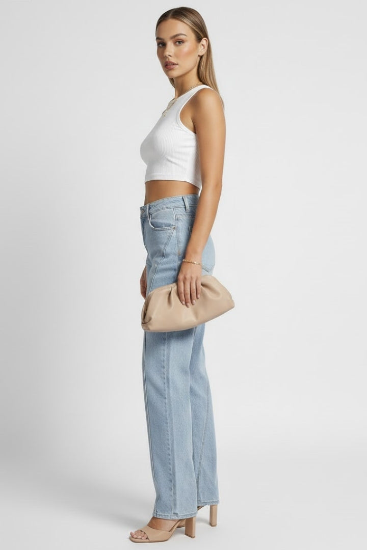 Brielle | Women’s High Waist Straight Leg Jeans – High Rise Denim Pants with Pockets