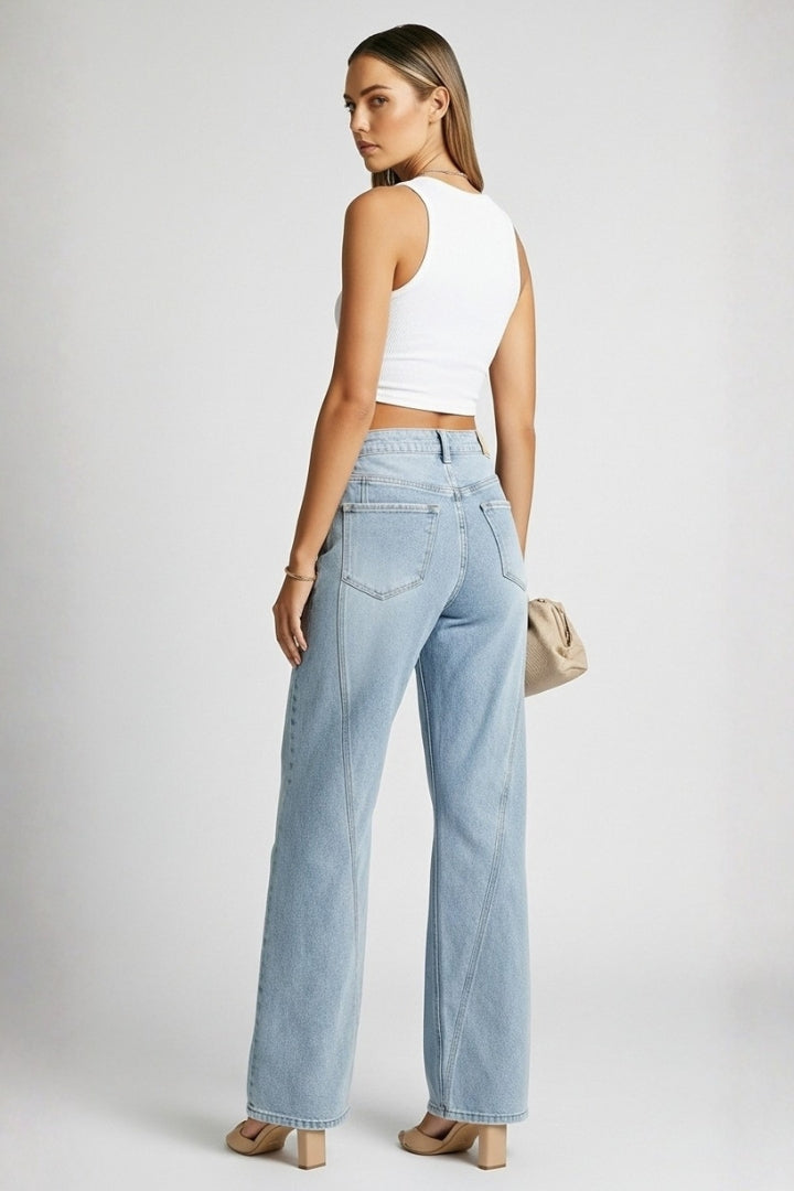 Brielle | Women’s High Waist Straight Leg Jeans – High Rise Denim Pants with Pockets