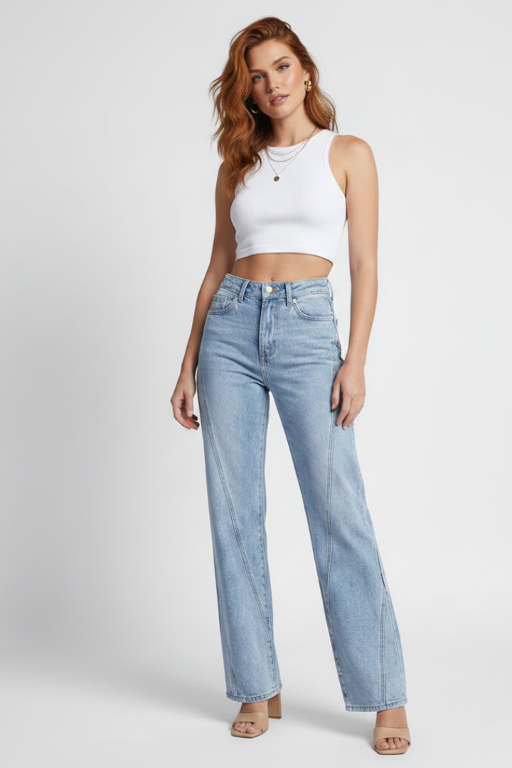 Brielle | Women’s High Waist Straight Leg Jeans – High Rise Denim Pants with Pockets