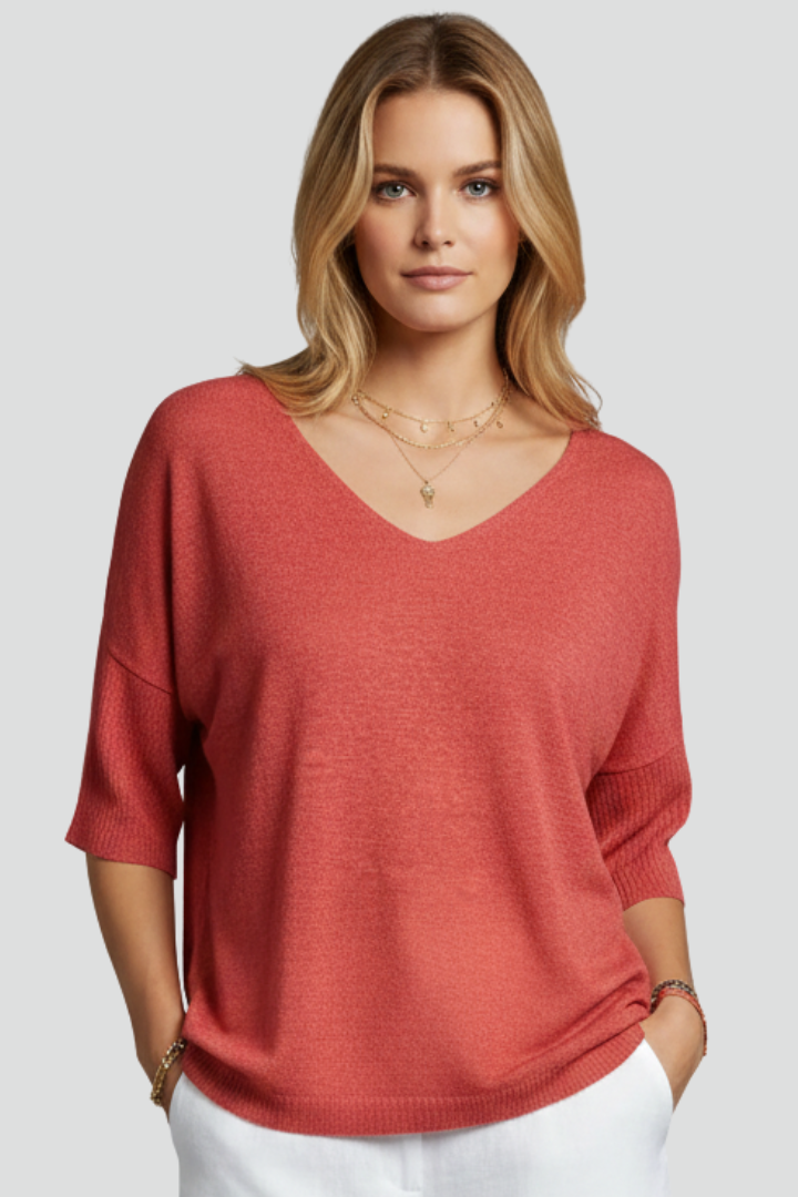 Brinna | Women’s V-Neck Top – Short Sleeve Relaxed Fit Blouse with Front Pockets