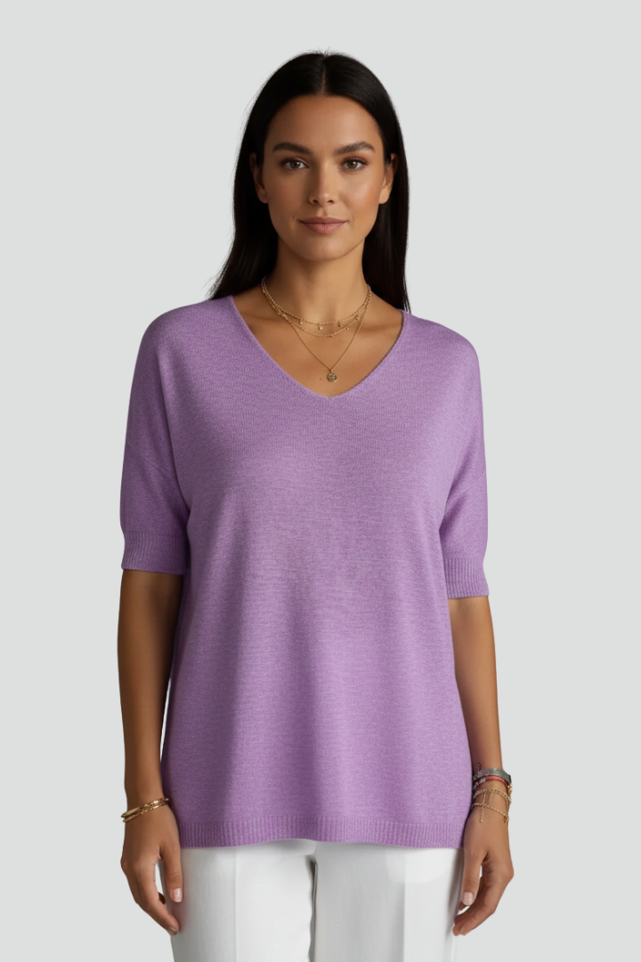 Brinna | Women’s V-Neck Top – Short Sleeve Relaxed Fit Blouse with Front Pockets