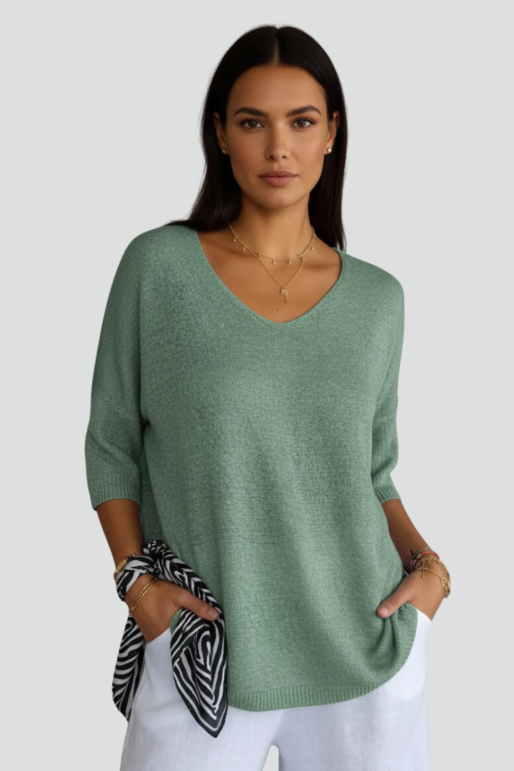 Brinna | Women’s V-Neck Top – Short Sleeve Relaxed Fit Blouse with Front Pockets
