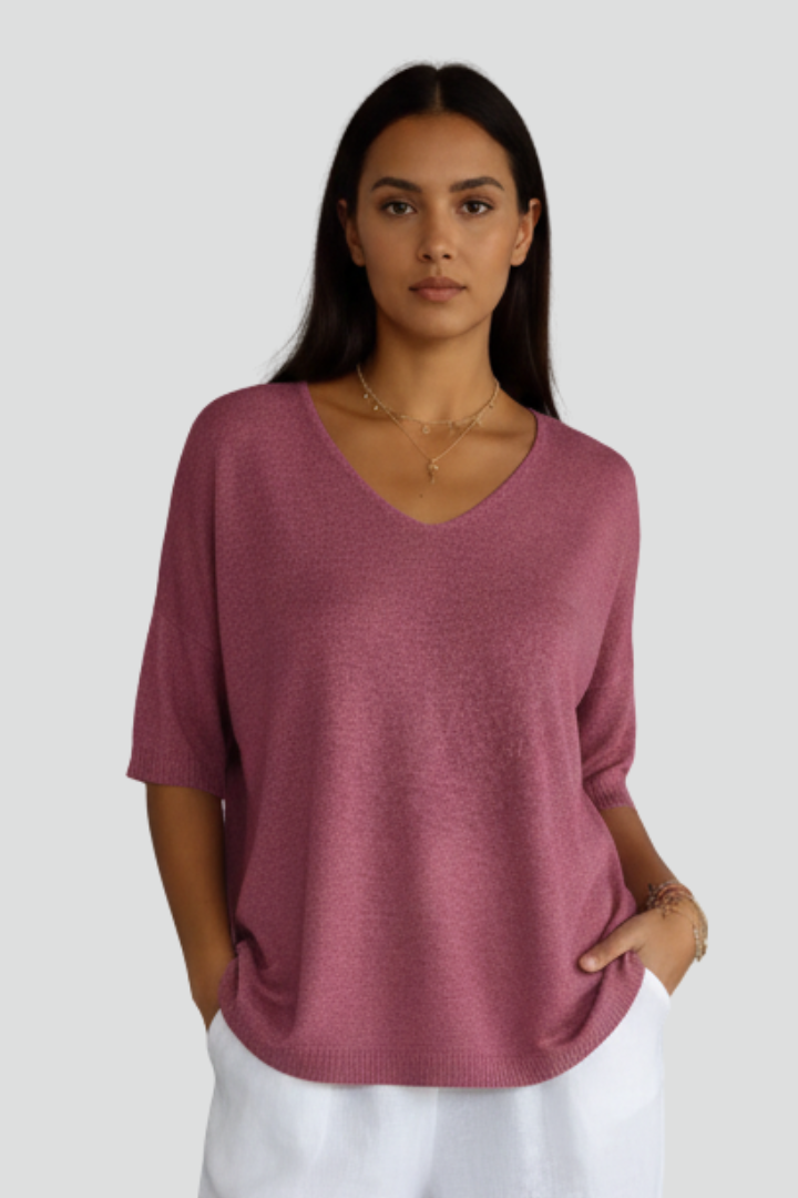Brinna | Women’s V-Neck Top – Short Sleeve Relaxed Fit Blouse with Front Pockets