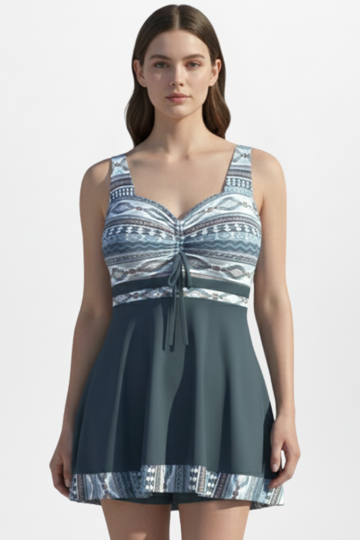 Brooklyn | Women’s Printed Swim Dress – Tie Front Swimwear, Flared Hem Bathing Suit