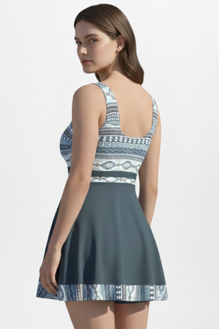 Brooklyn | Women’s Printed Swim Dress – Tie Front Swimwear, Flared Hem Bathing Suit