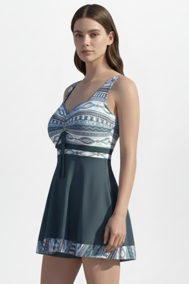 Brooklyn | Women’s Printed Swim Dress – Tie Front Swimwear, Flared Hem Bathing Suit