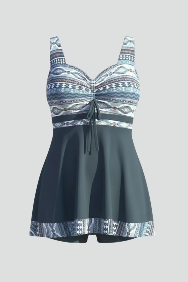 Brooklyn | Women’s Printed Swim Dress – Tie Front Swimwear, Flared Hem Bathing Suit