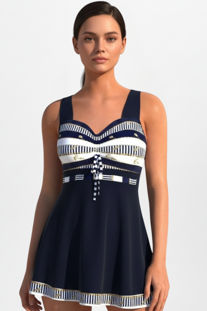 Brooklyn | Women’s Printed Swim Dress – Tie Front Swimwear, Flared Hem Bathing Suit