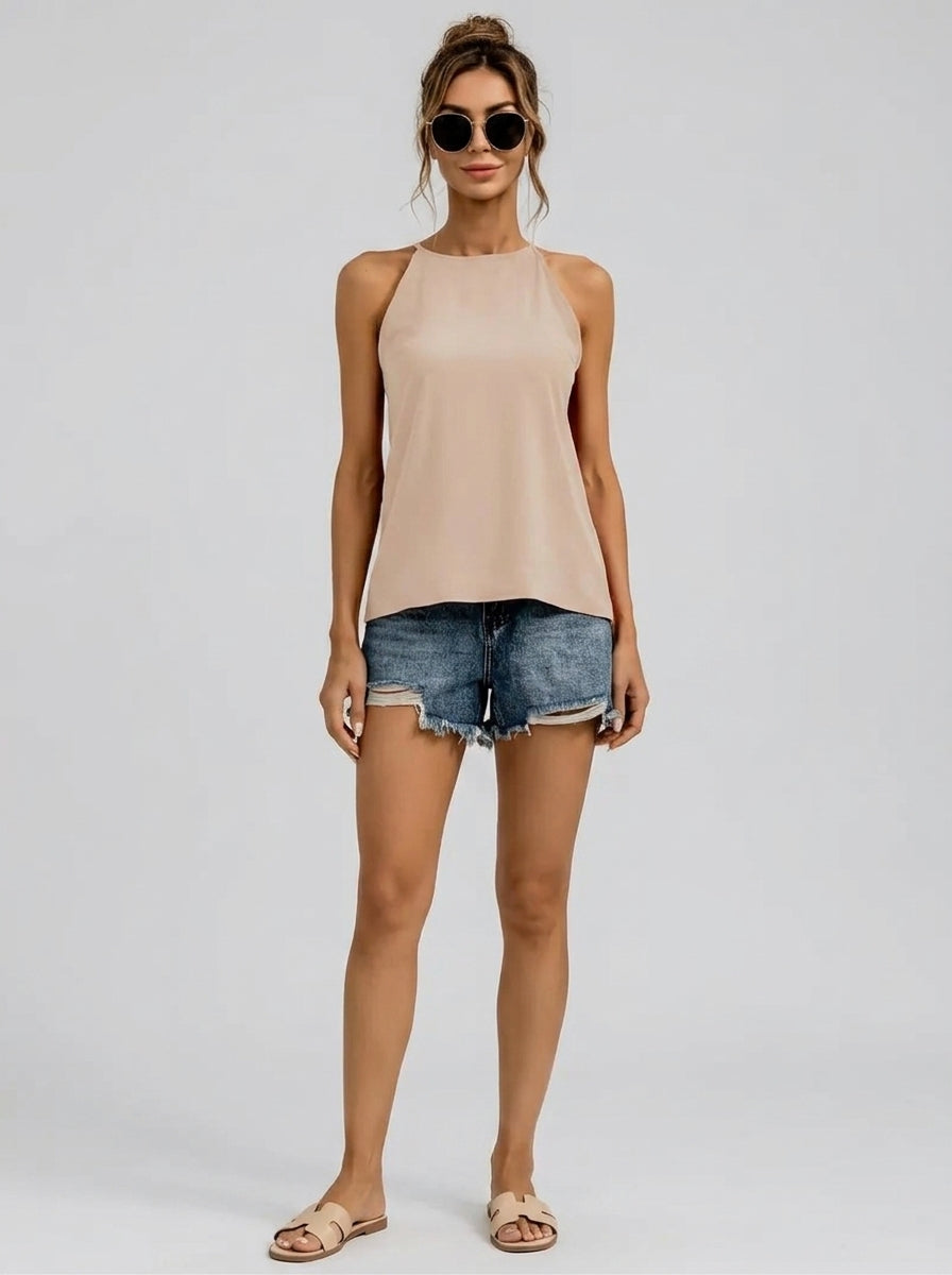 Brynlee | Women's Elegant Halter Top - Asymmetrical Solid Color Casual Tank Top