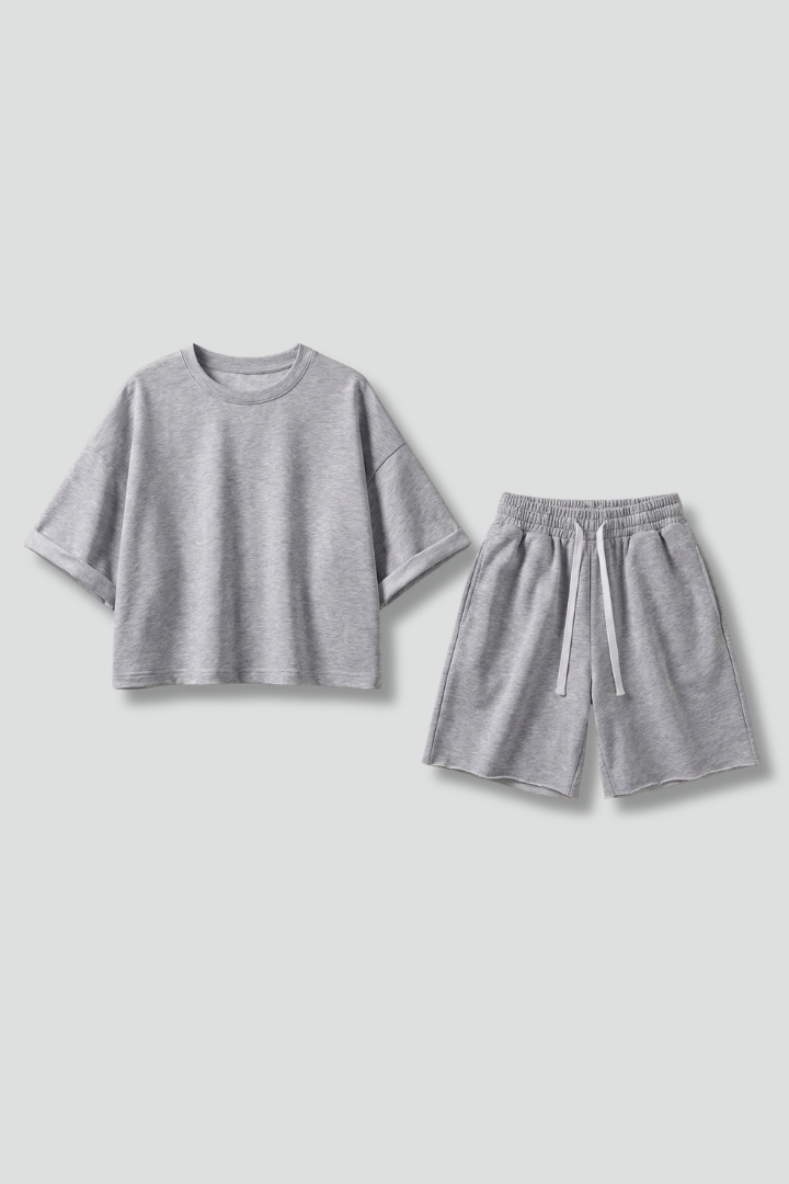 Brynn | Women's Matching Two-Piece Outfit – Short Sleeve Crop Top and Drawstring Waist Shorts Set