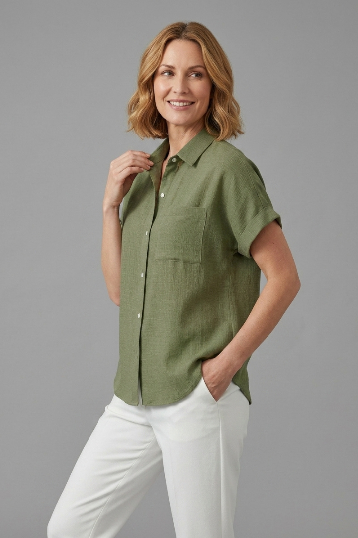 Cadence | Women's Casual Collared Button Front Shirt with Short Rolled Sleeves