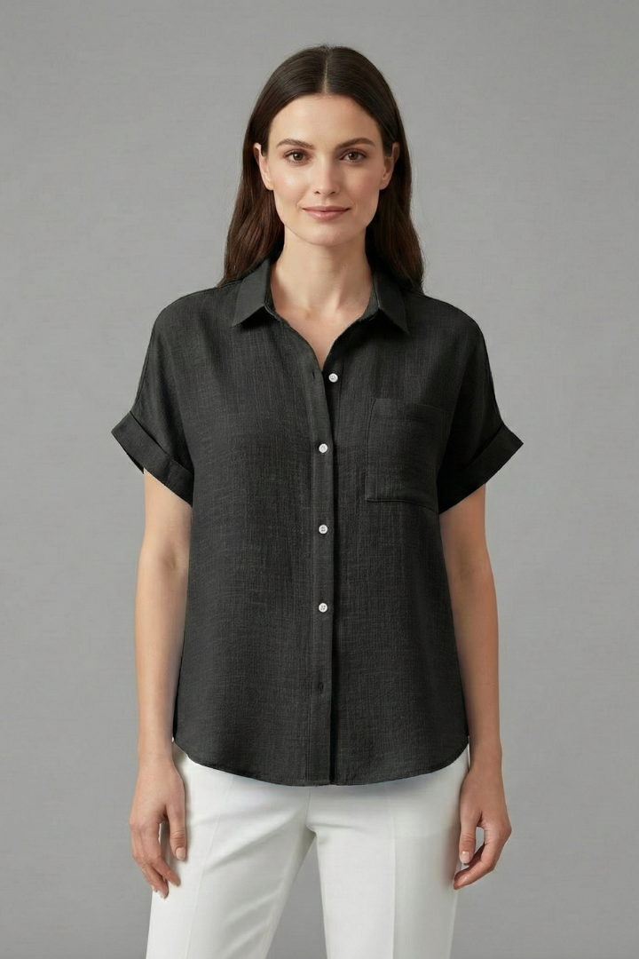 Cadence | Women's Casual Collared Button Front Shirt with Short Rolled Sleeves