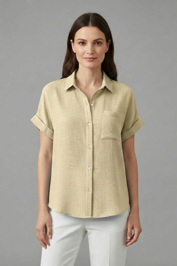 Cadence | Women's Casual Collared Button Front Shirt with Short Rolled Sleeves