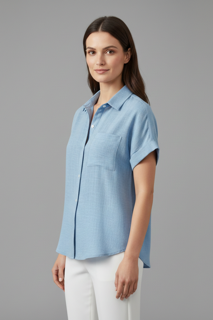 Cadence | Women's Casual Collared Button Front Shirt with Short Rolled Sleeves