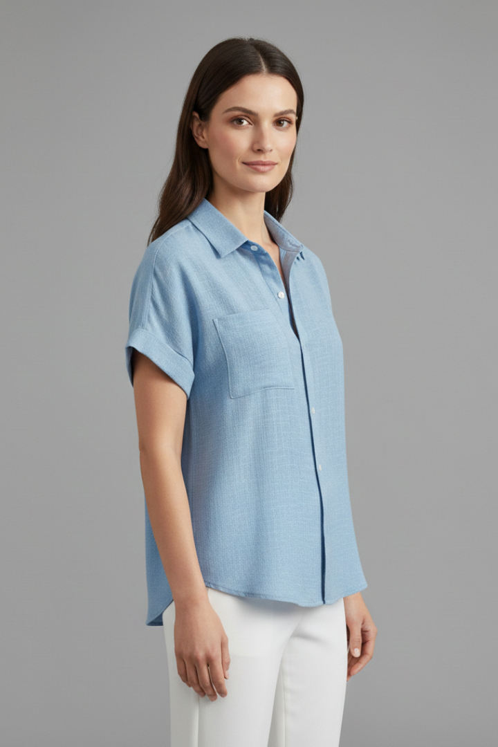 Cadence | Women's Casual Collared Button Front Shirt with Short Rolled Sleeves