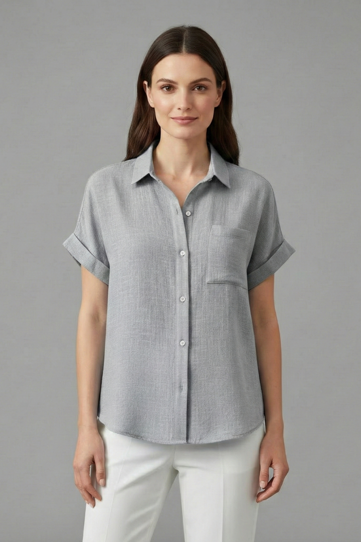 Cadence | Women's Casual Collared Button Front Shirt with Short Rolled Sleeves