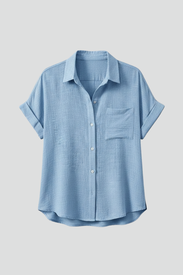 Cadence | Women's Casual Collared Button Front Shirt with Short Rolled Sleeves