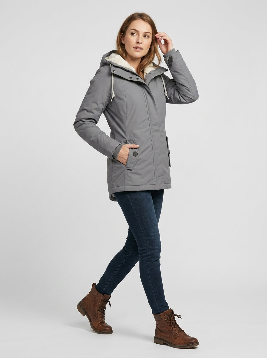Caeloria | Women’s Hooded Jacket with Drawcords, Zip Closure, Button-Flap Pockets