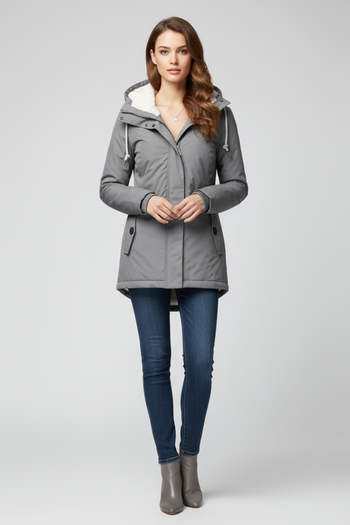 Caeloria | Women’s Hooded Jacket with Drawcords, Zip Closure, Button-Flap Pockets