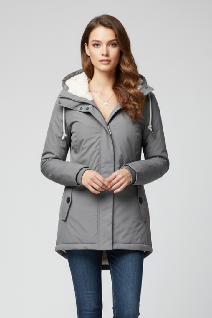 Caeloria | Women’s Hooded Jacket with Drawcords, Zip Closure, Button-Flap Pockets