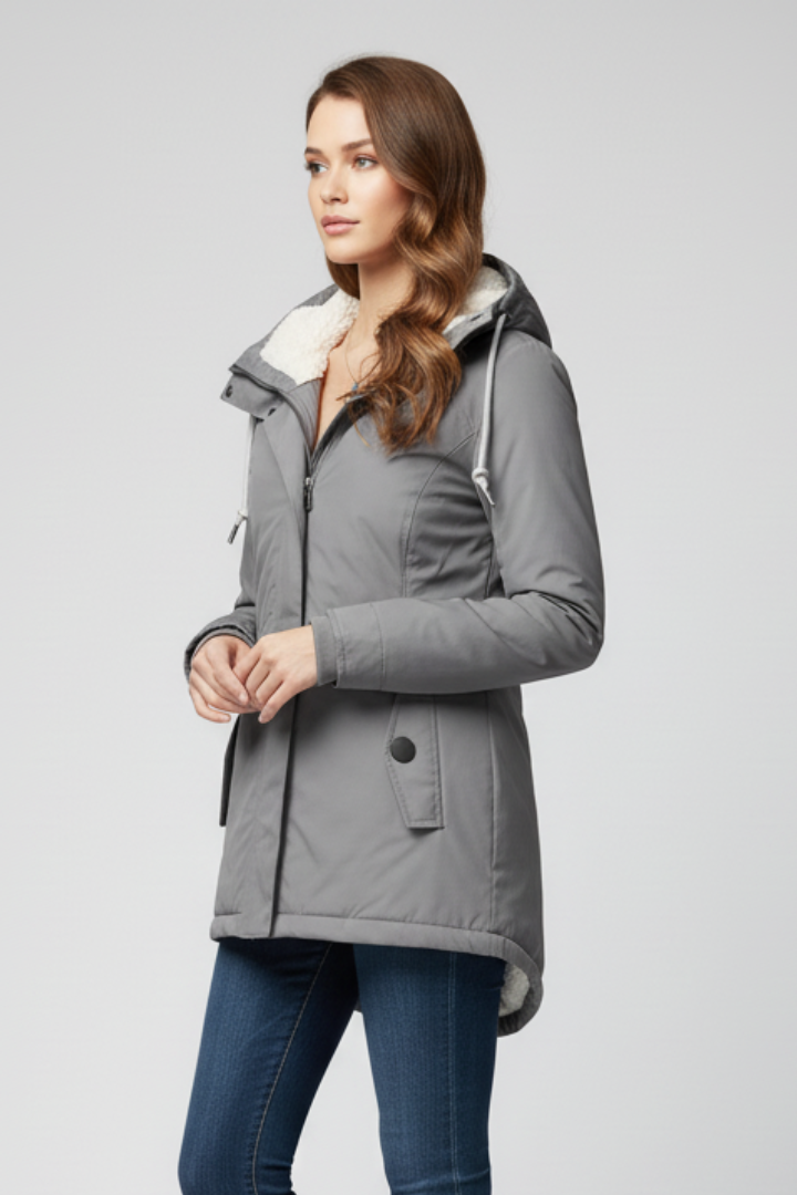 Caeloria | Women’s Hooded Jacket with Drawcords, Zip Closure, Button-Flap Pockets
