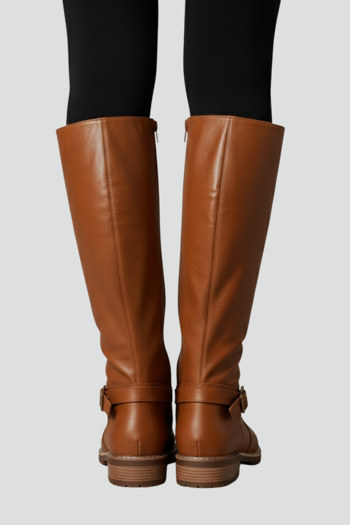 Cailora | Women’s Knee-High Boots – Plain Upper & Buckle Detail, Casual Flat Boots