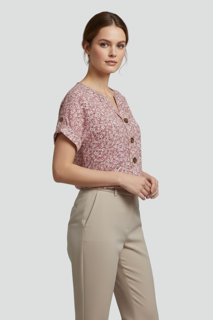 Calista | Women’s Floral Print Blouse – Short Sleeve Button Front Top, Casual Summer Shirt
