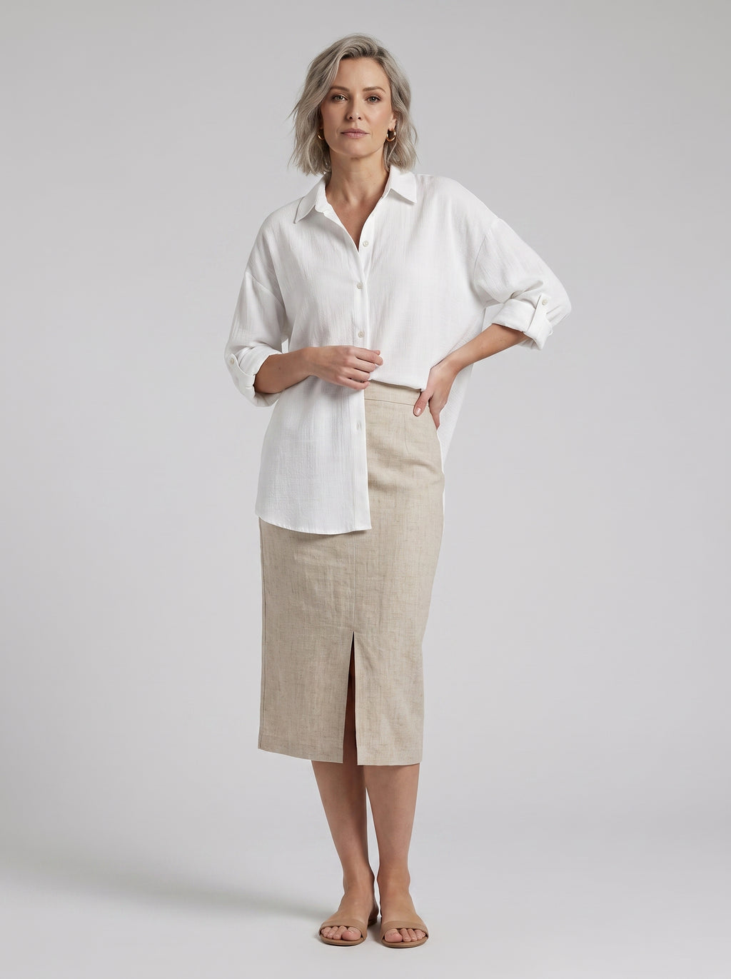 Calitha | Women's Relaxed Fit Long Blouse – Button-Up Long Sleeve Casual Tunic Shirt