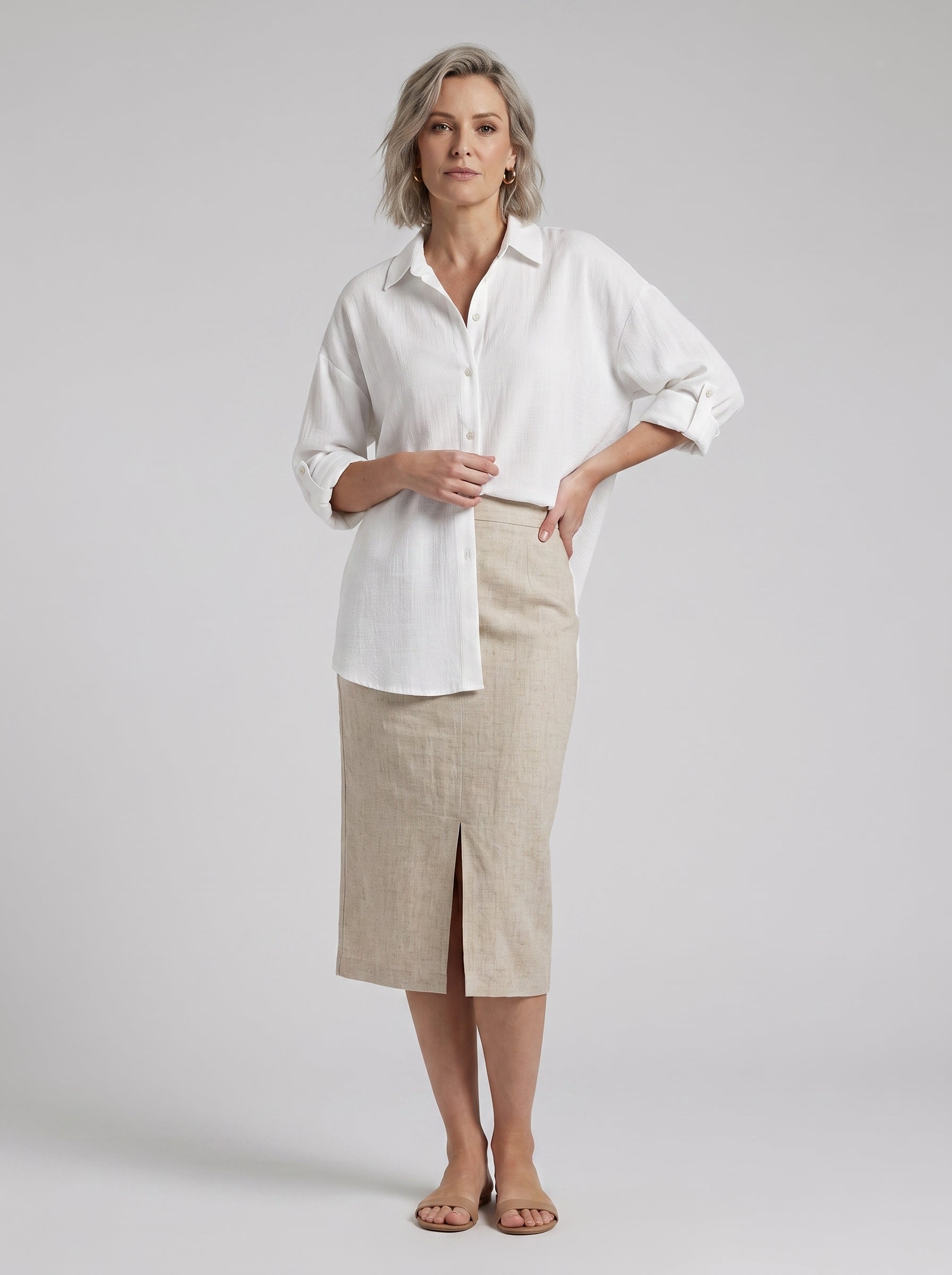 Calitha | Women's Relaxed Fit Long Blouse – Button-Up Long Sleeve Casual Tunic Shirt