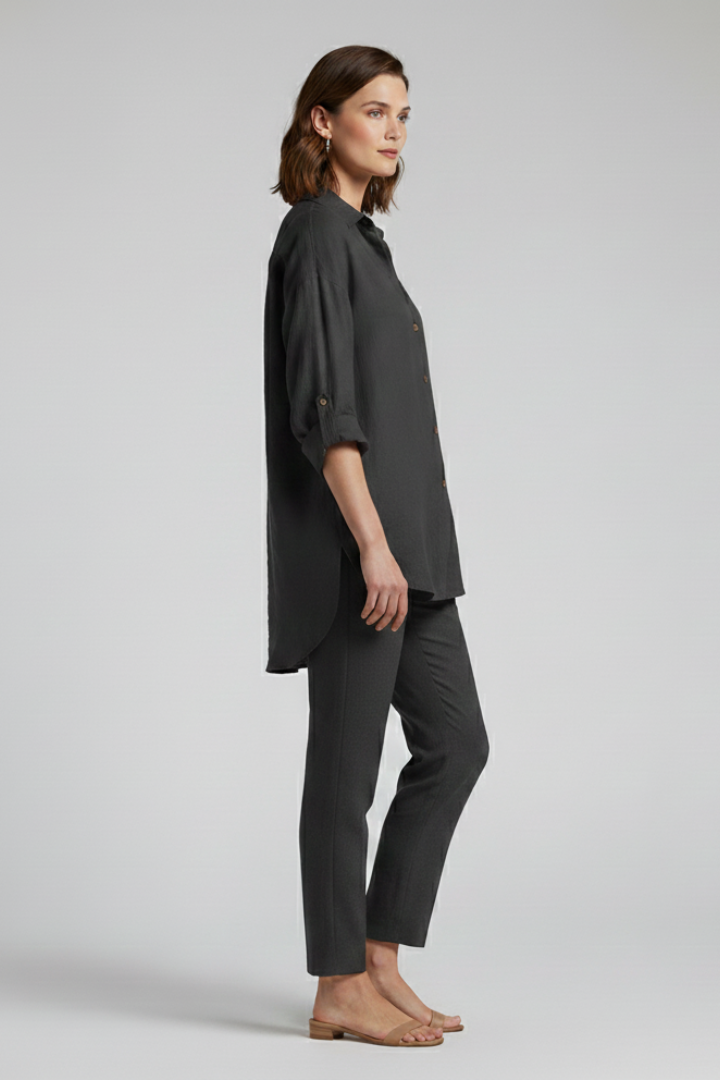 Calitha | Women's Relaxed Fit Long Blouse – Button-Up Long Sleeve Casual Tunic Shirt