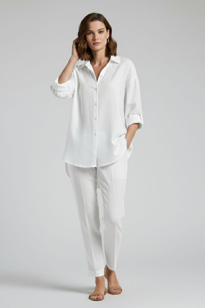 Calitha | Women's Relaxed Fit Long Blouse – Button-Up Long Sleeve Casual Tunic Shirt