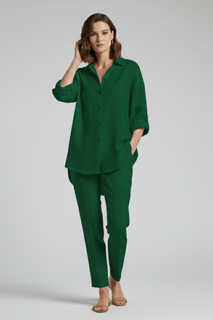 Calitha | Women's Relaxed Fit Long Blouse – Button-Up Long Sleeve Casual Tunic Shirt