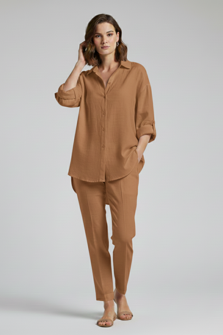Calitha | Women's Relaxed Fit Long Blouse – Button-Up Long Sleeve Casual Tunic Shirt
