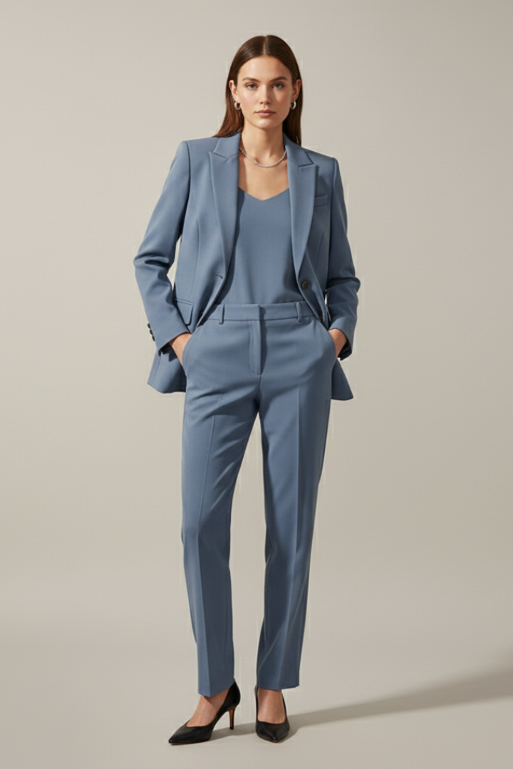Calla | Women’s Business Suit Set – Notched Lapel Blazer & Straight Pants 2-Piece Outfit