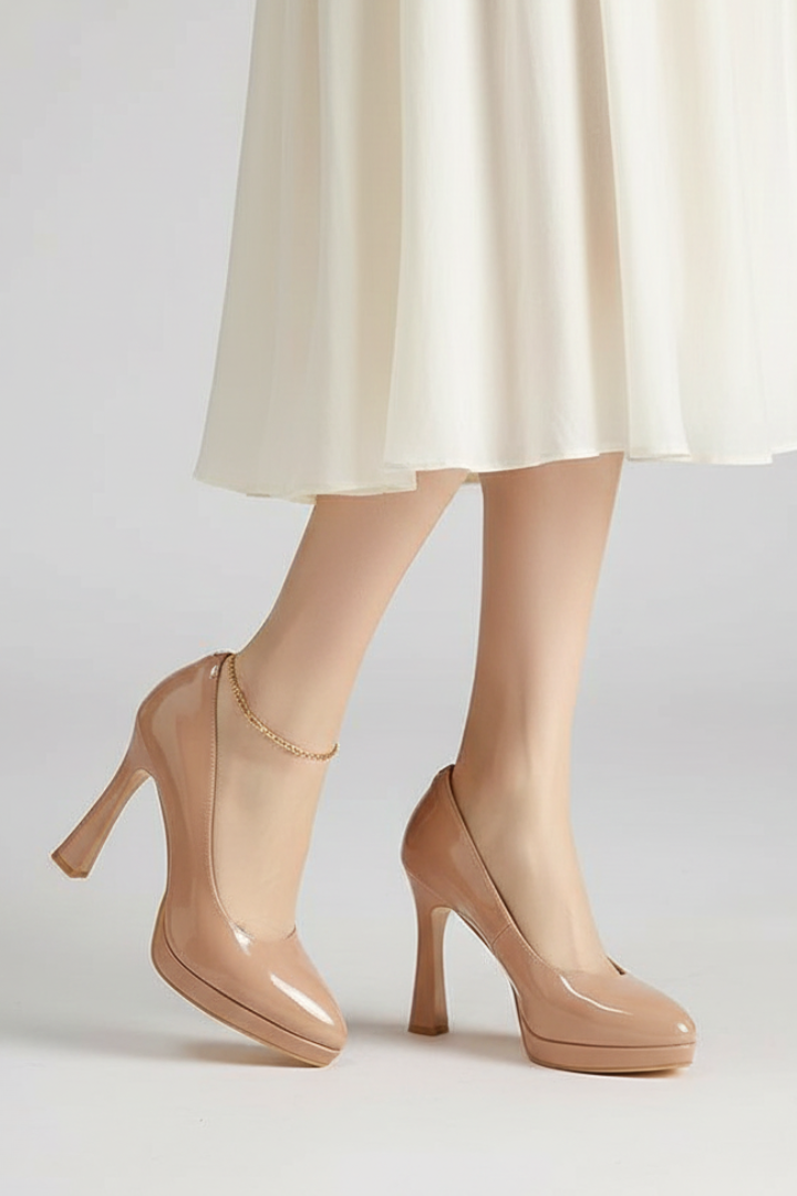 Caloryn | Women’s Platform High Heels – Closed Round Toe Pumps with Tapered Heel