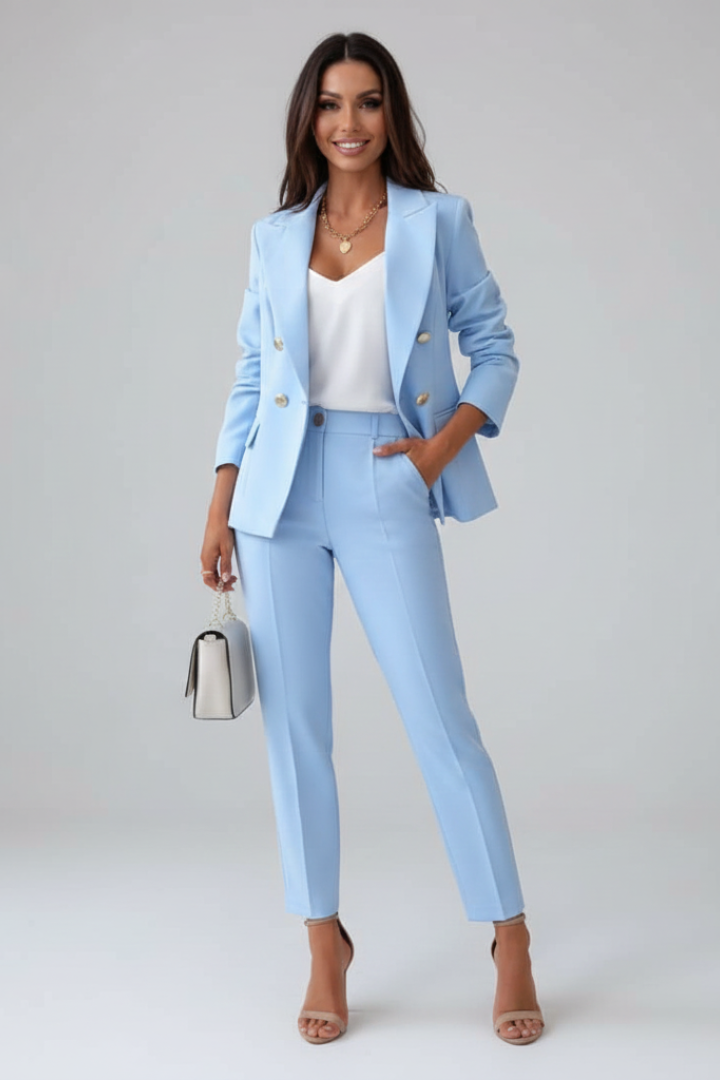 Calyndra | Women’s Tailored Suit Set – Notched Lapel Button Blazer & Straight-Leg Trousers