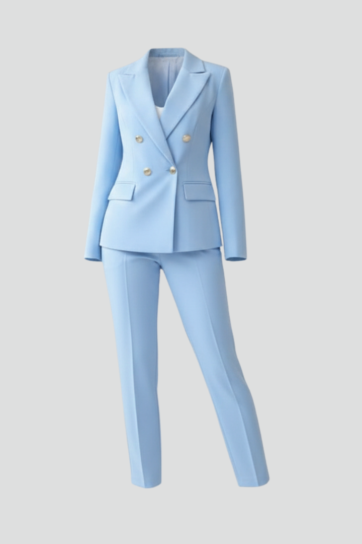 Calyndra | Women’s Tailored Suit Set – Notched Lapel Button Blazer & Straight-Leg Trousers