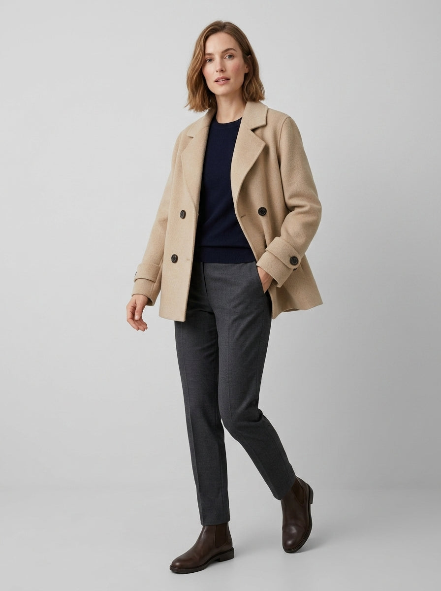 Calyra | Women’s Short Coat with Notched Collar, Button Front