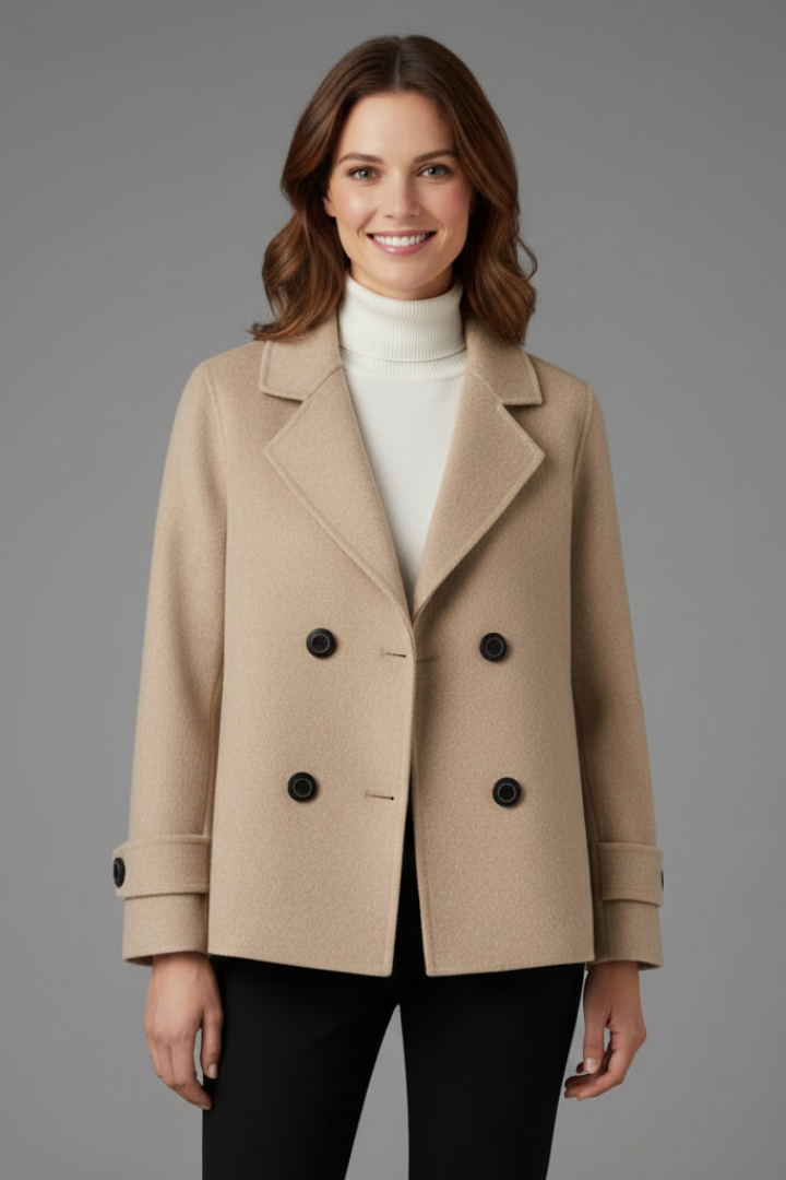 Calyra | Women’s Short Coat with Notched Collar, Button Front