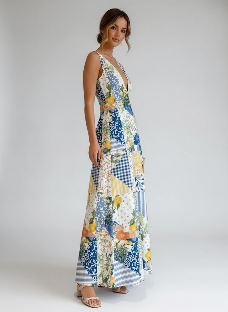 Calyssa | Women’s Printed Maxi Dress – Sleeveless Deep V-Neck Boho Summer Long Dress
