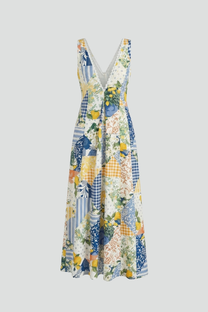 Calyssa | Women’s Printed Maxi Dress – Sleeveless Deep V-Neck Boho Summer Long Dress