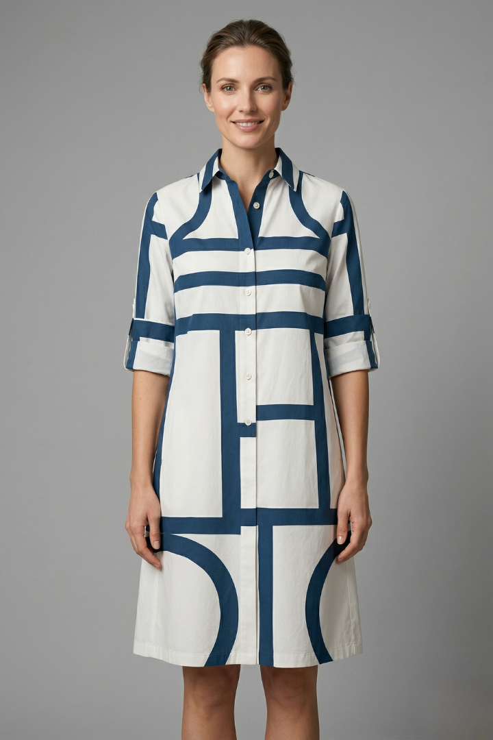 Capriana | Women's Casual Collared Dress – Long Sleeve Button Front Shirt Dress