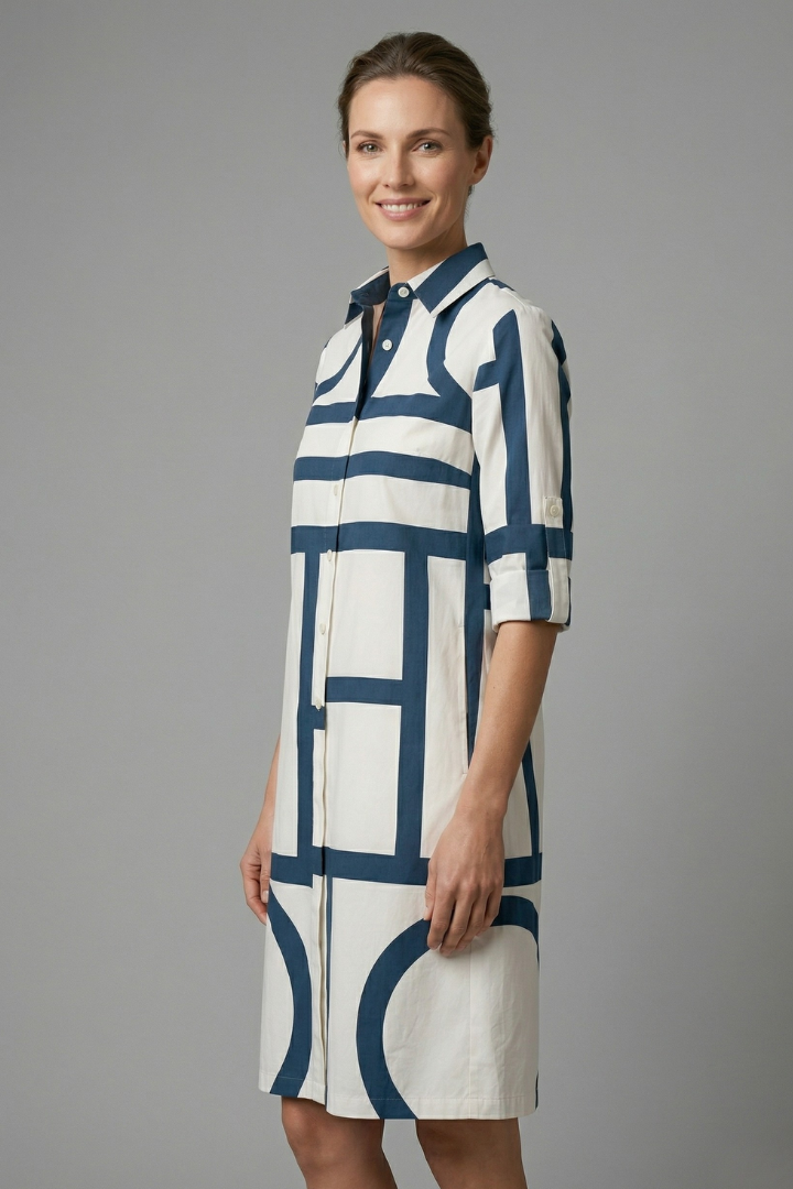 Capriana | Women's Casual Collared Dress – Long Sleeve Button Front Shirt Dress