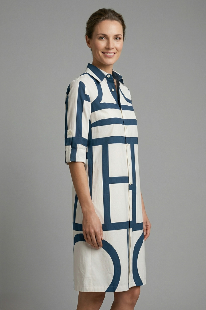 Capriana | Women's Casual Collared Dress – Long Sleeve Button Front Shirt Dress