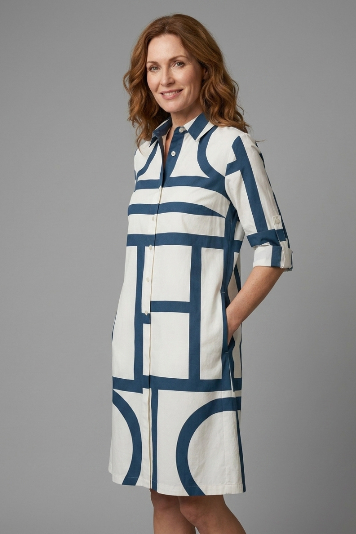 Capriana | Women's Casual Collared Dress – Long Sleeve Button Front Shirt Dress