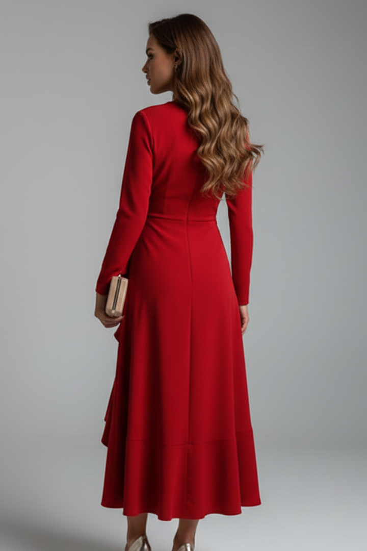 Carina | Wrap Midi Dress for Women – Sophisticated Long Sleeve V-Neck Dress