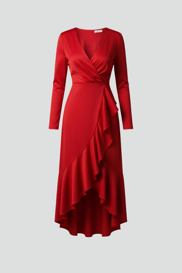 Carina | Wrap Midi Dress for Women – Sophisticated Long Sleeve V-Neck Dress