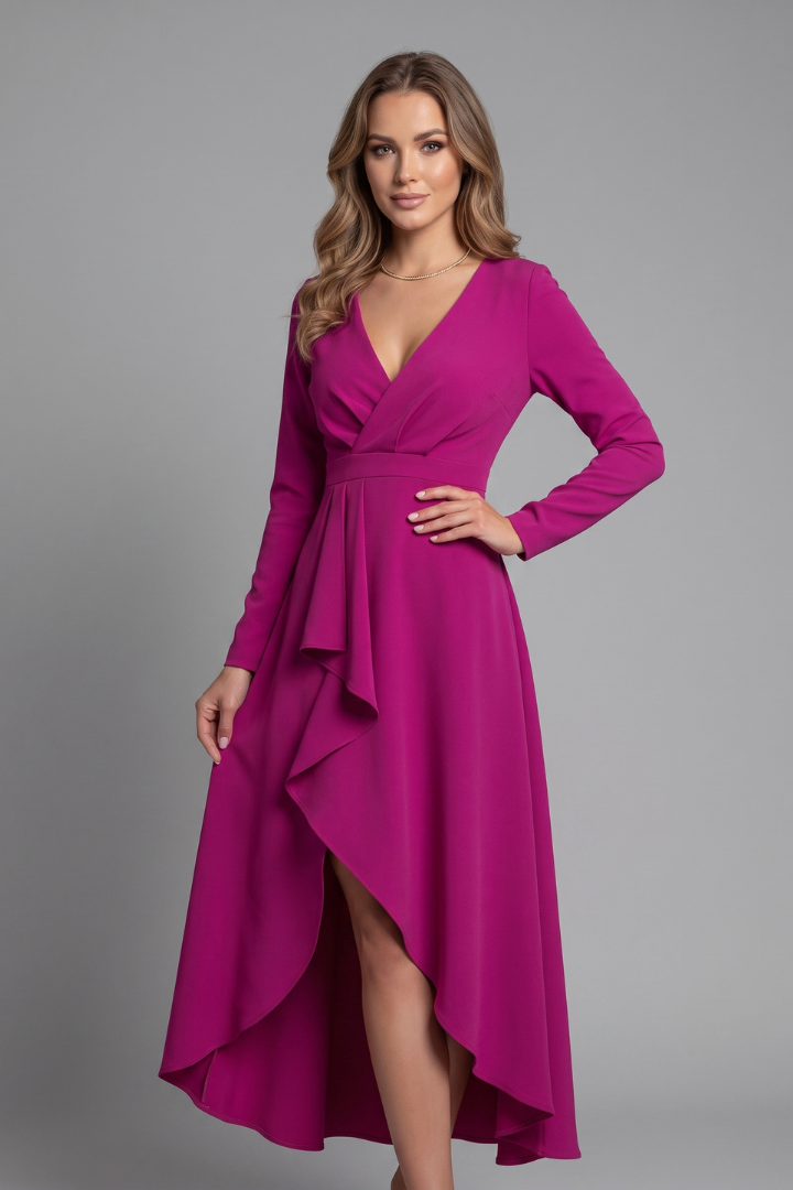 Carina | Wrap Midi Dress for Women – Sophisticated Long Sleeve V-Neck Dress