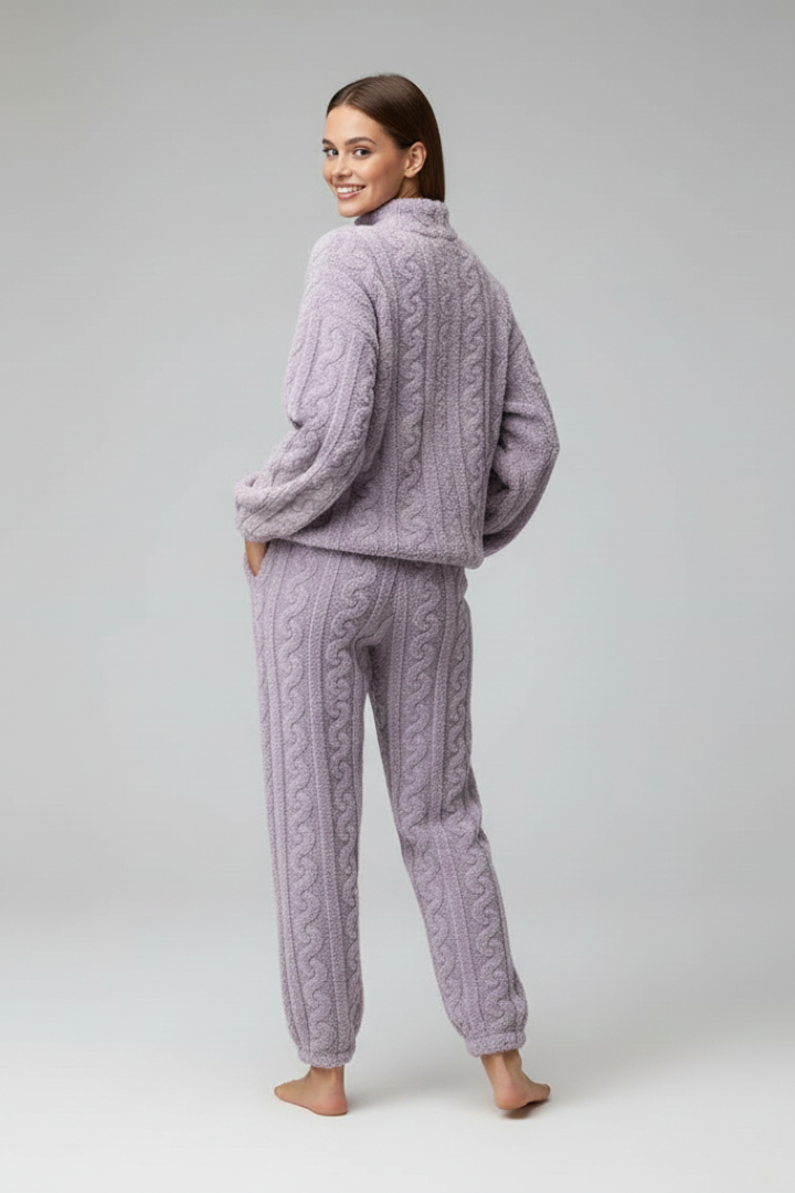 Carlin | Women's Cable Knit Pajama Set - Zip-Up Top & Long Pants